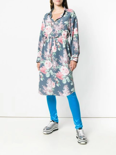 Shop Junya Watanabe Floral Print Shirt Dress - Blue