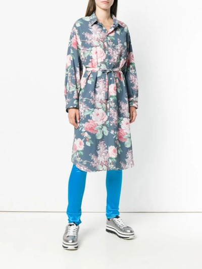 Shop Junya Watanabe Floral Print Shirt Dress - Blue