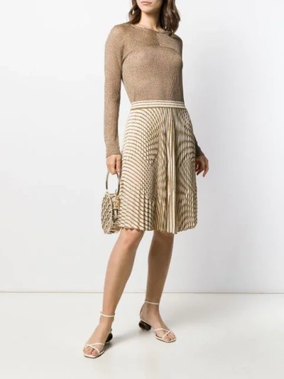 Shop Missoni Glitter Stripe Pleated Skirt In Neutrals