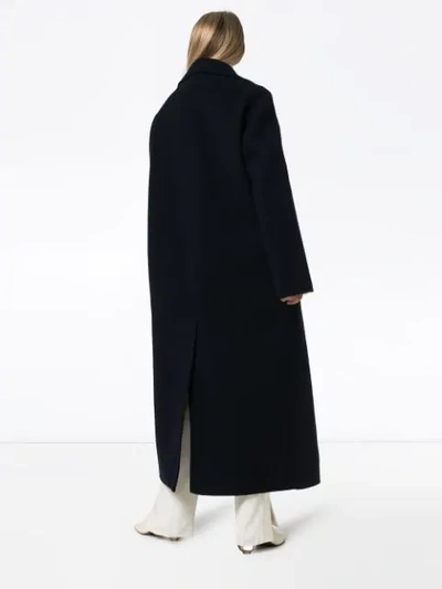 Shop Jil Sander Double-breasted Long Wool Coat In Blue