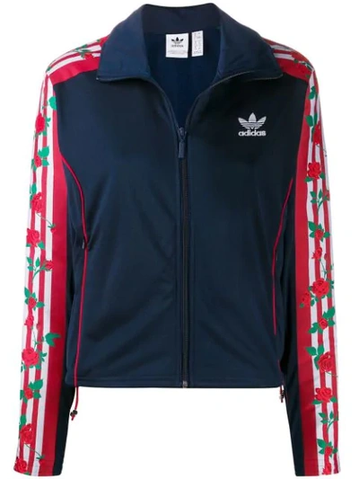 Rose Print Zip Jacket In Blue