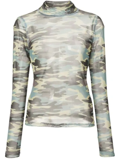 Shop Sandy Liang Camouflage Long Sleeve Top In Green