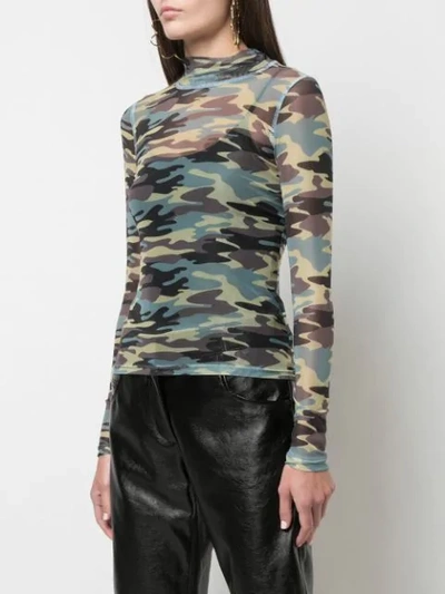 Shop Sandy Liang Camouflage Long Sleeve Top In Green