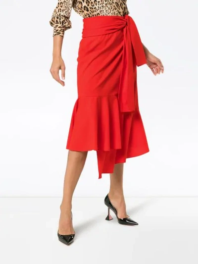 Shop Adeam Tie Wrap Wool Midi Skirt In Red