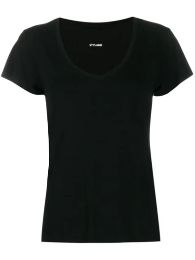Shop Styland U-neck T-shirt In Black