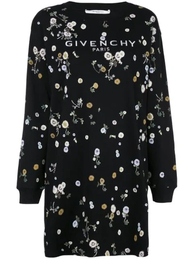 Shop Givenchy Floral Print Sweatshirt Dress In Black