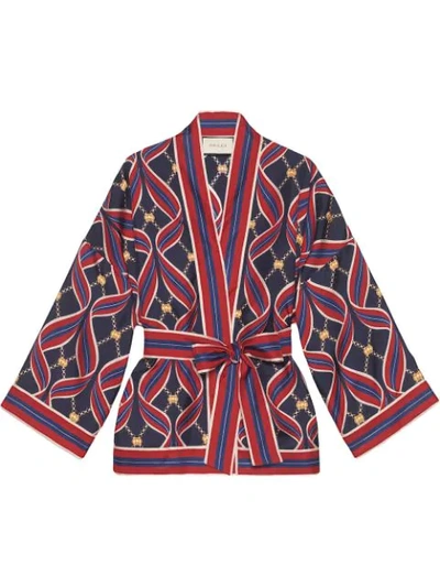 Shop Gucci Kimono Mit Bänder-print In Red