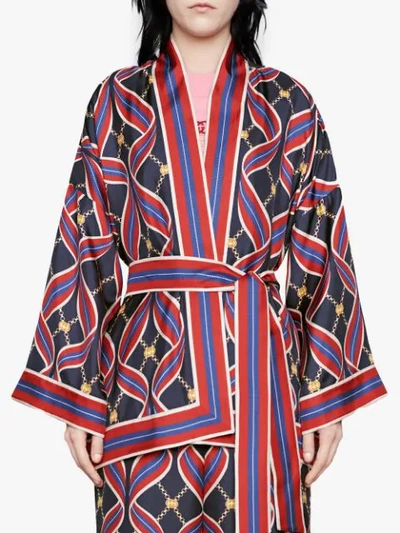 Shop Gucci Kimono Mit Bänder-print In Red