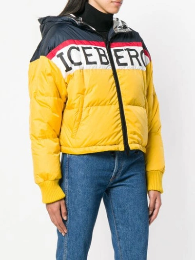 Shop Iceberg Logo Print Puffer Jacket - Yellow