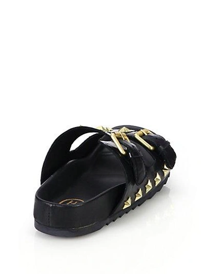 Shop Ash United Star-studded Leather Slide Sandals In Black