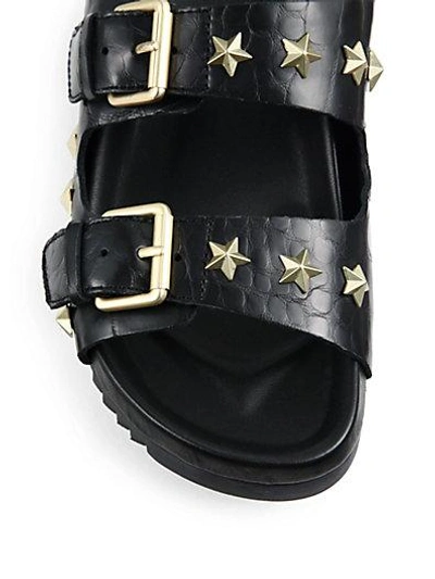Shop Ash United Star-studded Leather Slide Sandals In Black