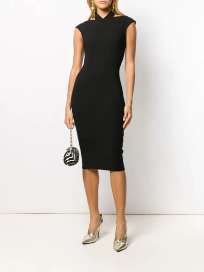 Shop Victoria Beckham Halter Neck Fitted Dress In Black