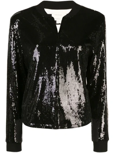 Shop Nicole Miller Sequined Fitted Jacket In Black