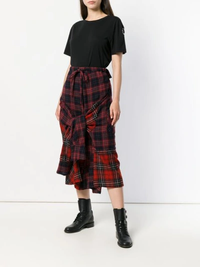 Shop Yohji Yamamoto Contrast Tartan Print Skirt - Red