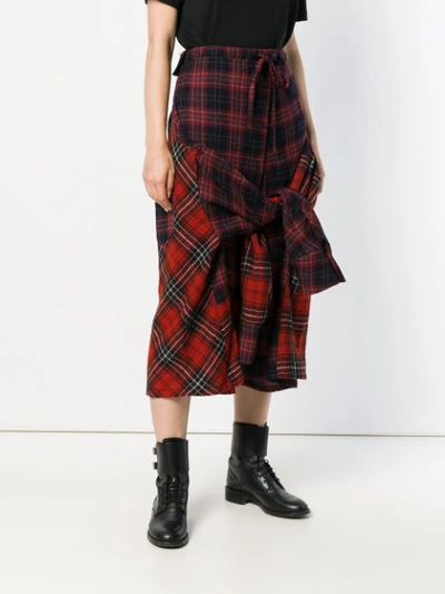 Shop Yohji Yamamoto Contrast Tartan Print Skirt - Red