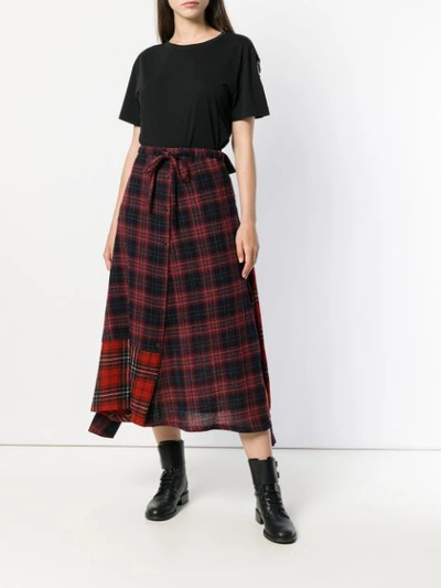 Shop Yohji Yamamoto Contrast Tartan Print Skirt - Red