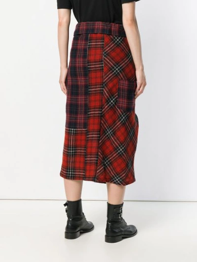 Shop Yohji Yamamoto Contrast Tartan Print Skirt - Red