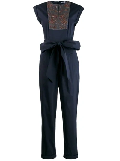 Shop Brunello Cucinelli Belted Shortsleeved Jumpsuit In Blue
