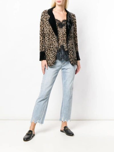 Shop Gold Hawk Leopard Print Velvet Blazer In Brown