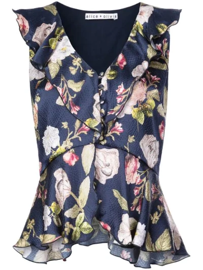 Shop Alice And Olivia Alice+olivia Nora Floral Print Blouse - Blue