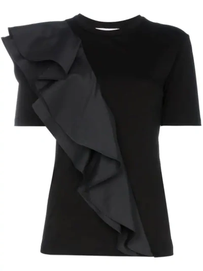 Shop Adeam Ruffled Crew Neck T-shirt In Black