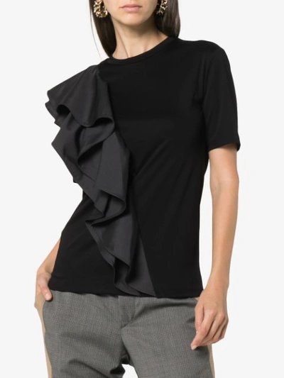 Shop Adeam Ruffled Crew Neck T-shirt In Black