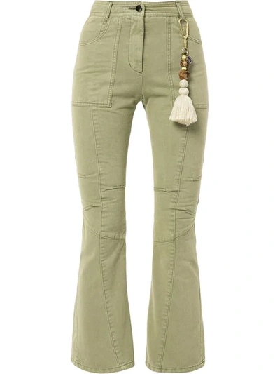 Shop Hyein Seo Tassel Cropped Flared Jeans In Green