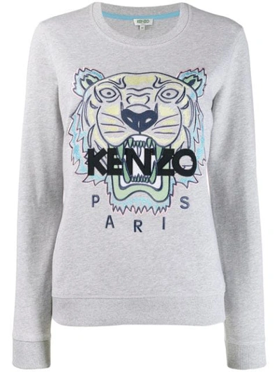 Shop Kenzo Tiger Logo Sweater In Grey