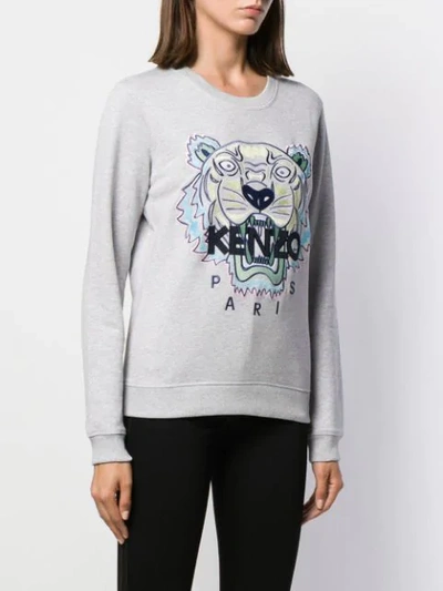Shop Kenzo Tiger Logo Sweater In Grey
