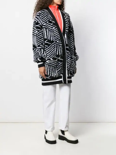 Shop Off-white Geometric Faux Fur Cardigan In Black