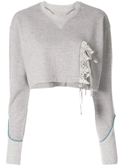 Shop Facetasm Lace Trim Cropped Sweater In Grey