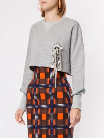 Shop Facetasm Lace Trim Cropped Sweater In Grey