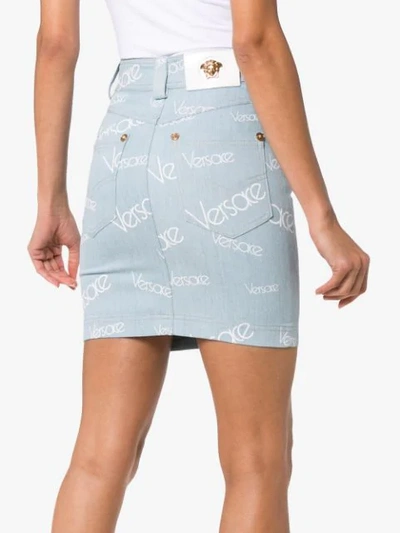 Shop Versace Vintage Logo Denim Skirt In Blue