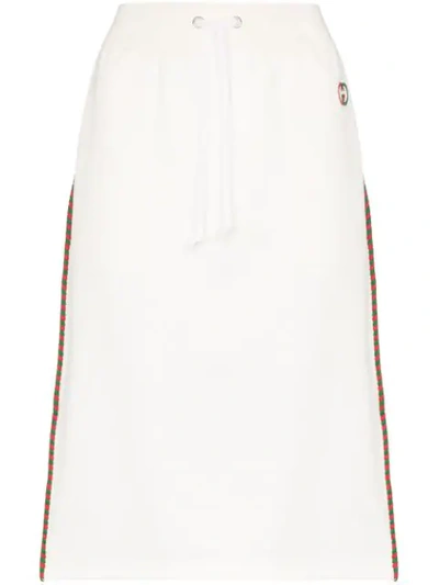 Shop Gucci Drawstring Striped Midi Skirt In White