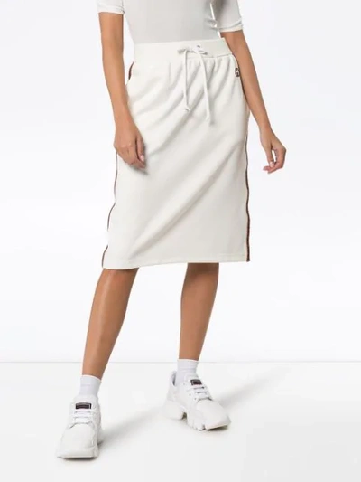 Shop Gucci Drawstring Striped Midi Skirt In White