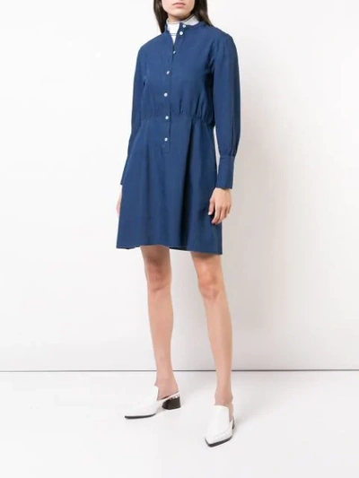 Shop Apc A.p.c. Collarless Shirt Dress - Blue