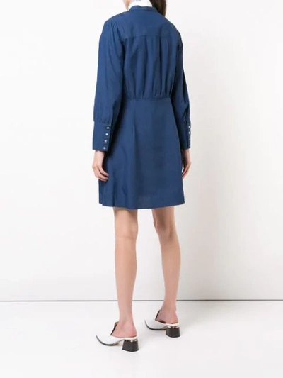 Shop Apc A.p.c. Collarless Shirt Dress - Blue