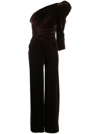 Shop Talbot Runhof Tibes One Shoulder Jumpsuit In Brown