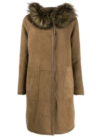 Shop Yves Salomon Hooded Fur Coat In Brown