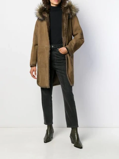 Shop Yves Salomon Hooded Fur Coat In Brown
