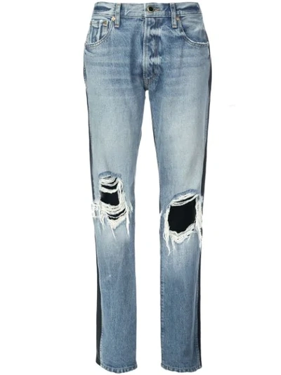 Shop Khaite Two-tone Distressed Denim Jeans In Blue