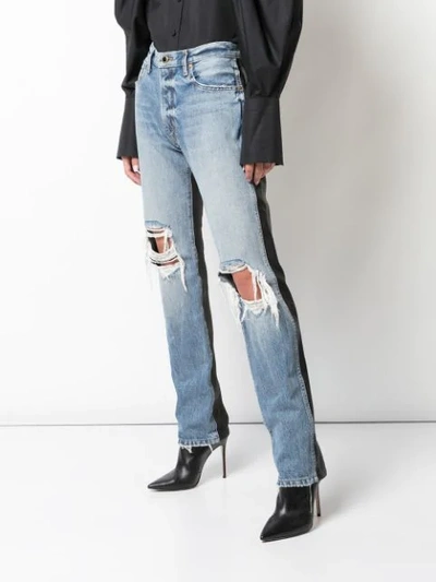 Shop Khaite Two-tone Distressed Denim Jeans In Blue