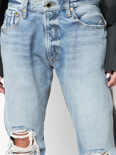 Shop Khaite Two-tone Distressed Denim Jeans In Blue