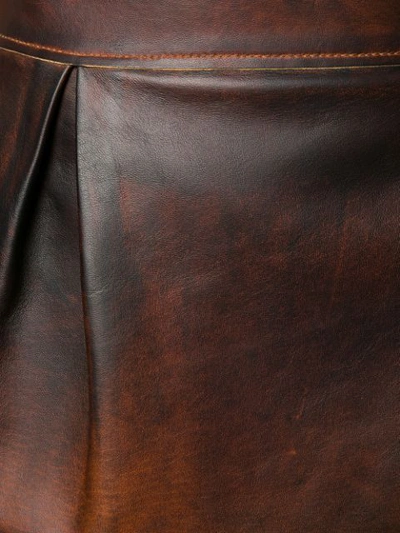 Shop Versace Distressed Leather Skirt In Brown