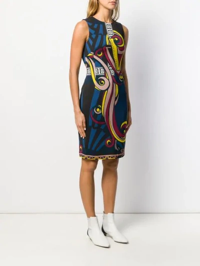 Shop Versace Printed Fitted Dress In Black