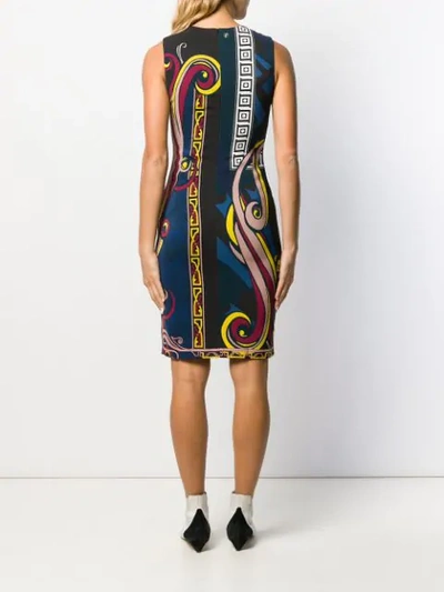 Shop Versace Printed Fitted Dress In Black