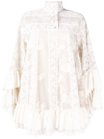 Shop Gucci Lace Shift Dress In Neutrals