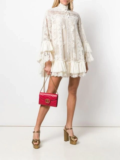 Shop Gucci Lace Shift Dress In Neutrals