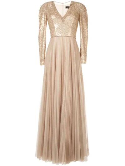 Shop Jenny Packham Embellished Dress In Gold & Quartz