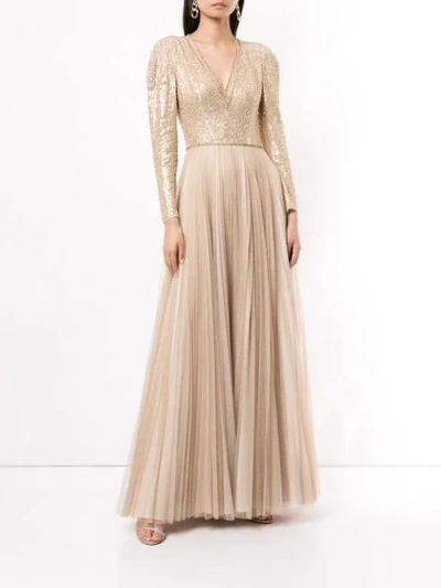 Shop Jenny Packham Embellished Dress In Gold & Quartz